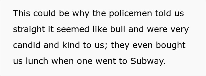 Text excerpt about policemen showing kindness and buying lunch, related to refusing donate liver lawsuit context.