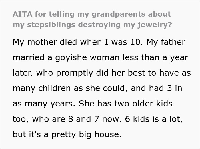 Alt text: Stepdaughter’s $100k heirloom jewelry destroyed by stepmom’s kids, leading grandparents to take legal action. Alt text: Stepdaughter’s $100k heirloom jewelry destroyed by stepmom’s kids, leading grandparents to take legal action.