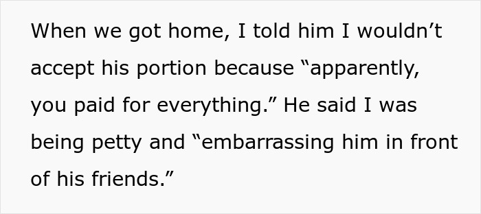 Couple discusses B-day trip expenses with boyfriend bragging and girlfriend revealing she covered all the costs, shocking friends.