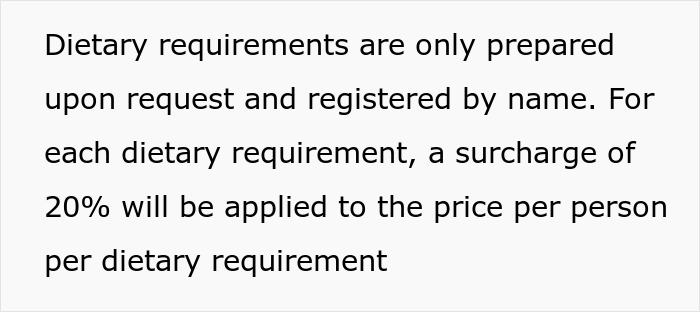 Text about dietary requirements and surcharge for wedding vendors handling allergy requests, highlighting wedding vendors and allergy keywords. Text about dietary requirements and surcharge for wedding vendors handling allergy requests, highlighting wedding vendors and allergy keywords.