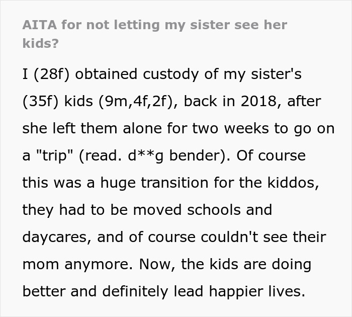 Custody battle update as sister gets slammed by fam after kids don’t want to see their ex-con mom, showing their progress years later. Custody battle update as sister gets slammed by fam after kids don’t want to see their ex-con mom, showing their progress years later.
