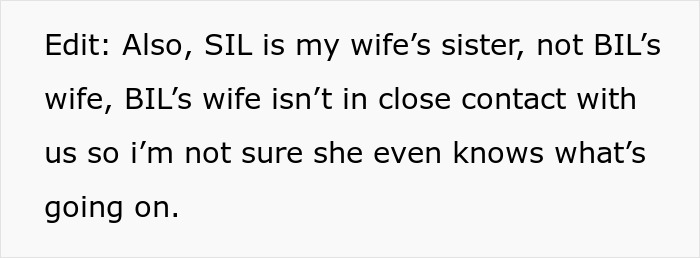 Text excerpt explaining relationship clarification about SIL, wife, and BIL in an IVF story about conception and parenthood claims. Text excerpt explaining relationship clarification about SIL, wife, and BIL in an IVF story about conception and parenthood claims.