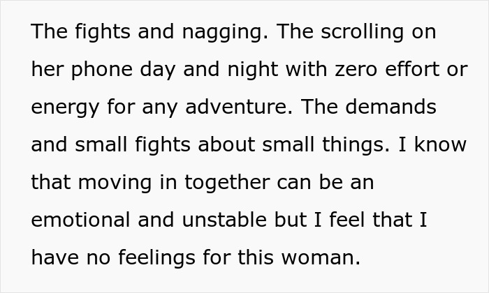 Text excerpt describing emotional struggles, fights, and lack of feelings in a troubled relationship involving younger woman. Text excerpt describing emotional struggles, fights, and lack of feelings in a troubled relationship involving younger woman.