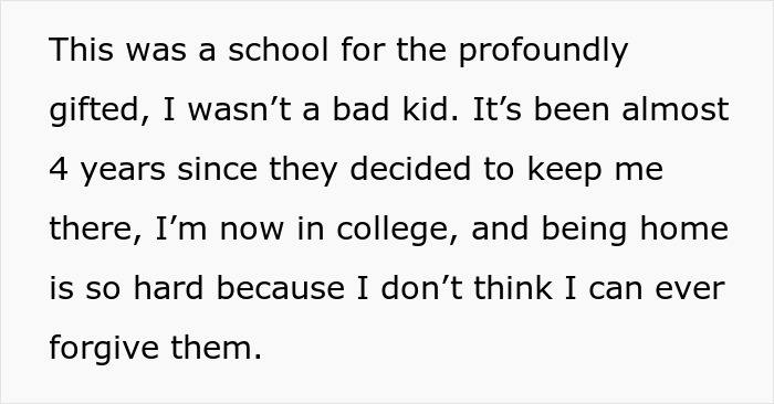 Teen at boarding school struggling with anger and forgiveness years after being dumped by parents. Teen at boarding school struggling with anger and forgiveness years after being dumped by parents.