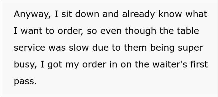 Text excerpt describing slow table service and placing an order, related to spicy chicken sandwich incident. Text excerpt describing slow table service and placing an order, related to spicy chicken sandwich incident.