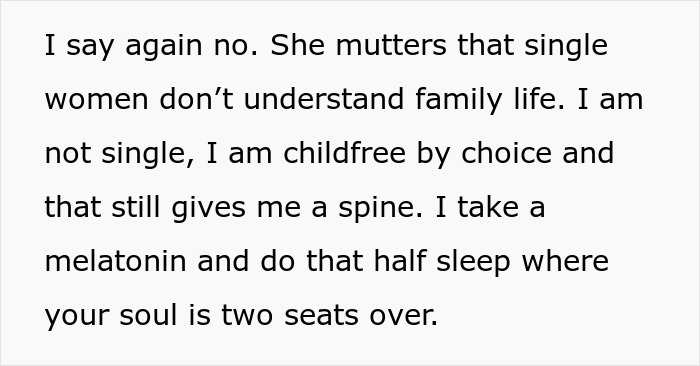 Text excerpt about a lady refusing to swap plane seats with a rude family, highlighting the conflict and family dynamics. Text excerpt about a lady refusing to swap plane seats with a rude family, highlighting the conflict and family dynamics.