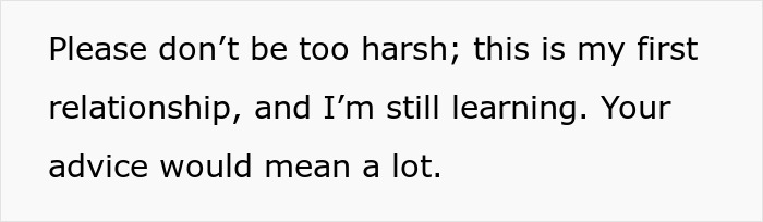 Text on a simple white background saying a person is new to relationships and asking for advice about a boyfriend who refuses to hang an anniversary gift.