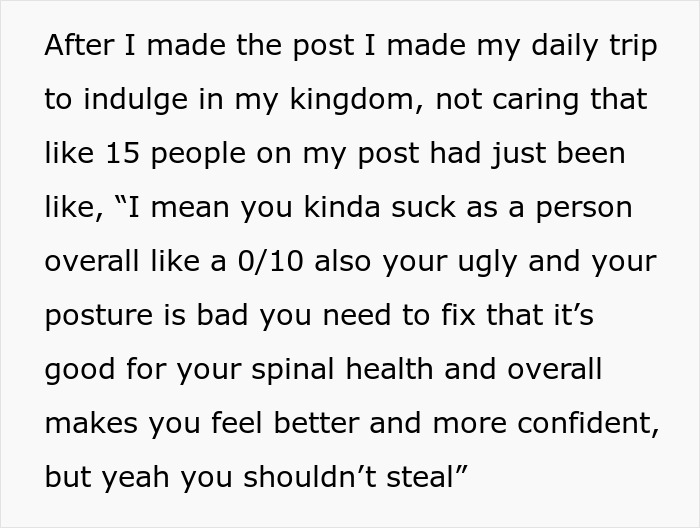 Text post about a guy believing he was stealing from a convenience store but ending up owing $43 for his mistake.