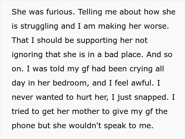 Text excerpt showing a man’s regret after snapping at his girlfriend dealing with depression and emotional struggle. Text excerpt showing a man’s regret after snapping at his girlfriend dealing with depression and emotional struggle.