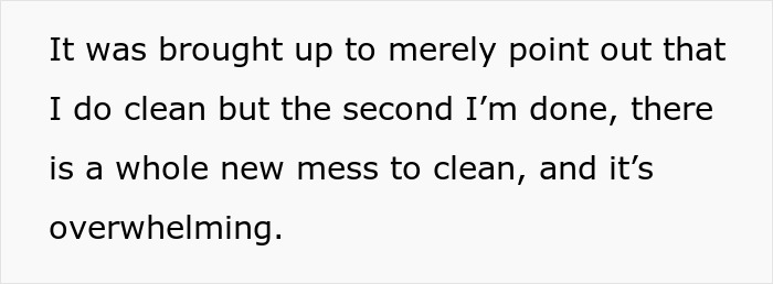 Text image showing a mom explaining feeling overwhelmed by cleaning as messes quickly reappear after she finishes. Text image showing a mom explaining feeling overwhelmed by cleaning as messes quickly reappear after she finishes.