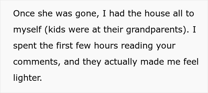 Text from a personal confession about feeling lighter after reading comments while alone at home, woman goes to gala with client as date. Text from a personal confession about feeling lighter after reading comments while alone at home, woman goes to gala with client as date.