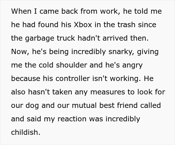 Alt text: Manchild plays games ignoring crying son over lost dog, while furious wife declares console trash day in frustration. Alt text: Manchild plays games ignoring crying son over lost dog, while furious wife declares console trash day in frustration.