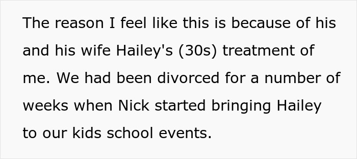 Text excerpt discussing tension after divorce, focusing on kids preferring bio mom over stepmom and father's conflict involving his infertile wife.