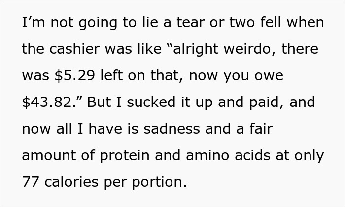 Text excerpt about a guy who believed he was stealing from a convenience store and ended up owing $43.82.
