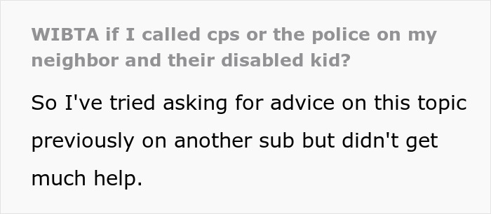 Reddit post text asking if it's wrong to call cops on neighbor’s disabled son who keeps raiding the trash repeatedly. Reddit post text asking if it's wrong to call cops on neighbor’s disabled son who keeps raiding the trash repeatedly.