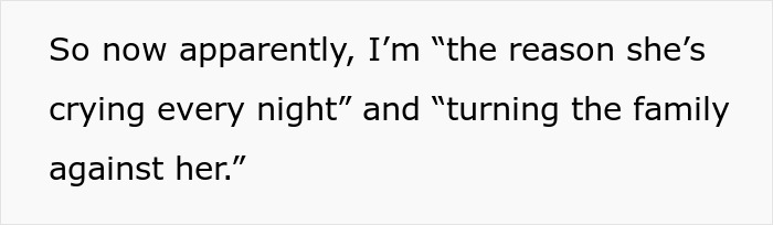 Text post with quotes about a selfish SIL trying to ruin a couple’s honeymoon and causing family tension.