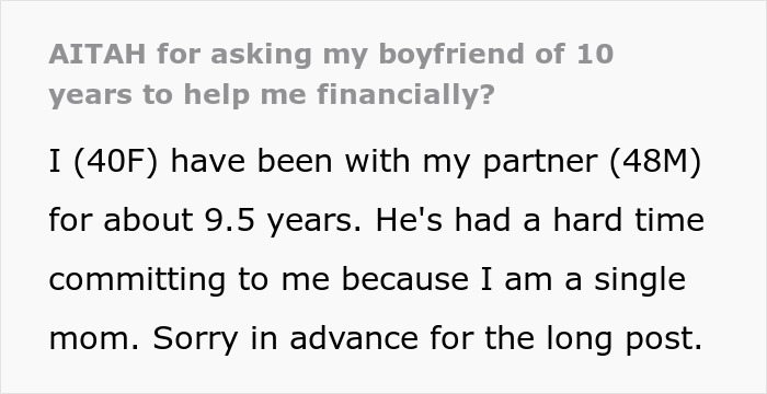 Text excerpt from a relationship post where a girlfriend asks her millionaire boyfriend for a small financial favor. Text excerpt from a relationship post where a girlfriend asks her millionaire boyfriend for a small financial favor.
