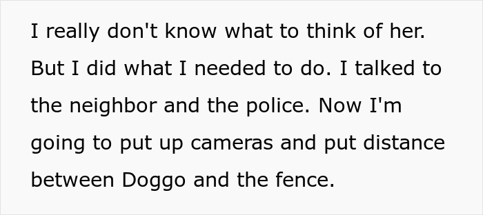 Text showing a neighbor concerned about putting up cameras and keeping distance between Doggo and the fence. Text showing a neighbor concerned about putting up cameras and keeping distance between Doggo and the fence.