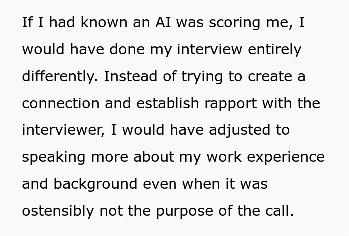 Text excerpt about adjusting interview strategy knowing AI scored job interview in real time, focusing on work experience. Text excerpt about adjusting interview strategy knowing AI scored job interview in real time, focusing on work experience.