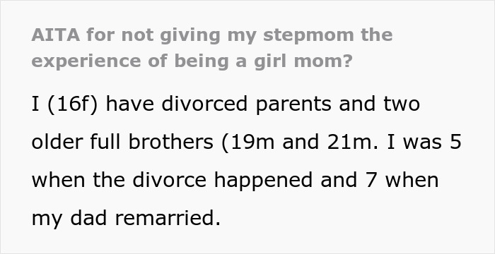 Text excerpt about a teen with divorced parents and stepmom, highlighting issues with being a bonus mom role. Text excerpt about a teen with divorced parents and stepmom, highlighting issues with being a bonus mom role.