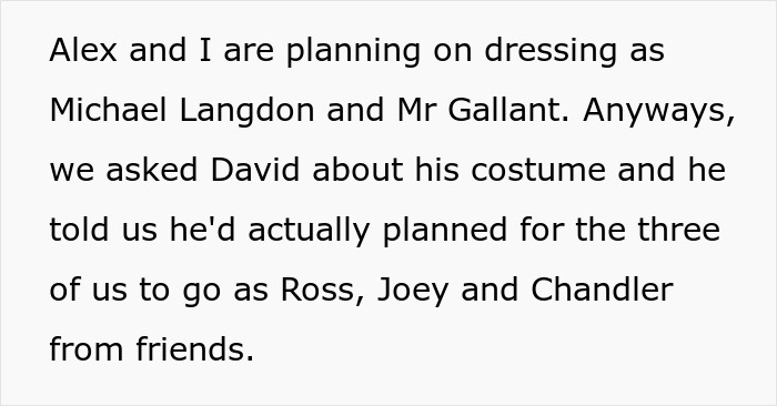 Text excerpt discussing Halloween costume plans and discomfort with friends, highlighting masculinity so fragile and relationship impact. Text excerpt discussing Halloween costume plans and discomfort with friends, highlighting masculinity so fragile and relationship impact.