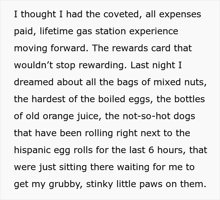 Text excerpt from a story about a guy who believed he was stealing from a convenience store but ended up owing $43.