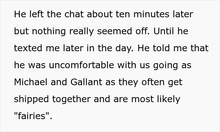 Text describing a guy feeling uncomfortable with his girlfriend’s friends’ Halloween costume, showing fragile masculinity conflict. Text describing a guy feeling uncomfortable with his girlfriend’s friends’ Halloween costume, showing fragile masculinity conflict.
