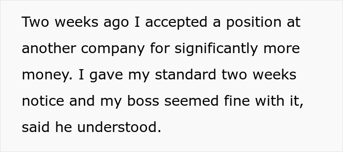 Text in black font on white background describing a resignation notice due to a higher paying job. Text in black font on white background describing a resignation notice due to a higher paying job.