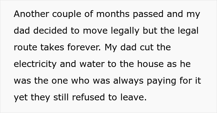Text excerpt describing a brother's entitled behavior related to a house ride and legal struggles with eviction. Text excerpt describing a brother's entitled behavior related to a house ride and legal struggles with eviction.