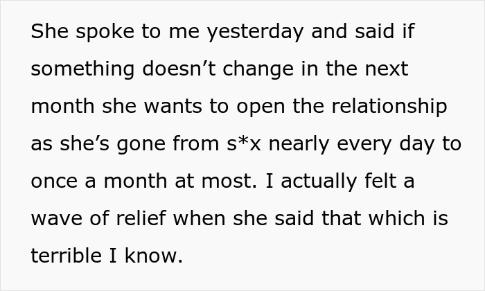 Text discussing relationship issues where husband feels unattracted to wife after plastic surgery, causing intimacy decline.