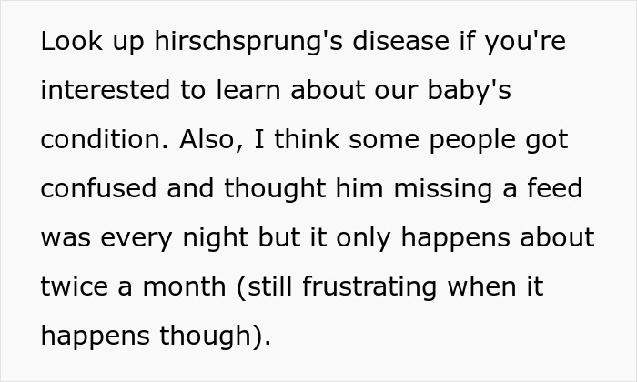 Text about hirschsprung's disease related to a baby&rsquo;s feeding, highlighting frustration of burnt-out wife and husband&rsquo;s role.