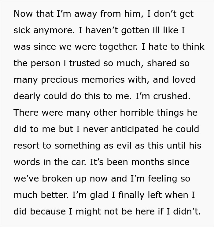 Alt text: Woman reflecting on recovering from mysterious illness after leaving toxic relationship involving possible poisoning. Alt text: Woman reflecting on recovering from mysterious illness after leaving toxic relationship involving possible poisoning.