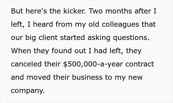 Text discussing how an easily replaceable employee caused a big client to be lost after leaving the company. Text discussing how an easily replaceable employee caused a big client to be lost after leaving the company.