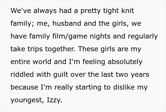 Alt text: Mom admits she likes one daughter more than the other and struggles with guilt over her feelings. Alt text: Mom admits she likes one daughter more than the other and struggles with guilt over her feelings.