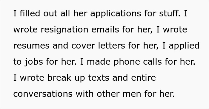 Text describing helping a friend with applications, resumes, job calls, and relationship messages over ten years. Text describing helping a friend with applications, resumes, job calls, and relationship messages over ten years.