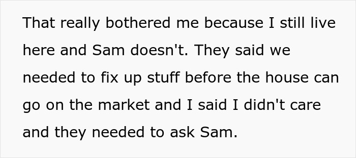 Text excerpt showing conflict involving toxic parents favoring golden child son while younger son refuses house help. Text excerpt showing conflict involving toxic parents favoring golden child son while younger son refuses house help.