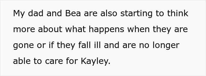 Text discussing family preparing 19-year-old for caregiver role for disabled stepsister and facing refusal. Text discussing family preparing 19-year-old for caregiver role for disabled stepsister and facing refusal.
