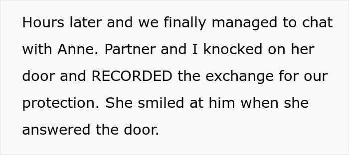 Text excerpt describing a recorded conversation with Anne after knocking on her door concerning an elderly lady planning to steal a neighbor’s dog. Text excerpt describing a recorded conversation with Anne after knocking on her door concerning an elderly lady planning to steal a neighbor’s dog.