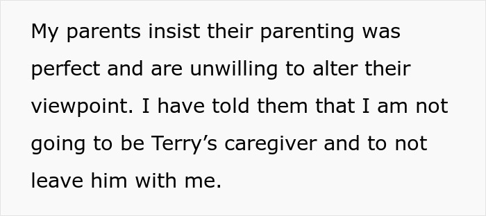 Alt text: Excerpt showing a woman setting a boundary about caregiving for her disabled brother after a drop-off incident. Alt text: Excerpt showing a woman setting a boundary about caregiving for her disabled brother after a drop-off incident.