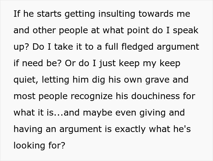 Text questioning when to speak up against an obnoxious dinner guest husband during a dreadful argument. Text questioning when to speak up against an obnoxious dinner guest husband during a dreadful argument.
