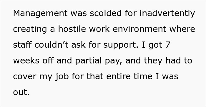 Text describing management creating a hostile work environment preventing staff from seeking support during burnout. Text describing management creating a hostile work environment preventing staff from seeking support during burnout.