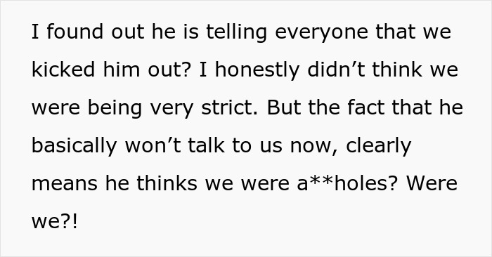 Text excerpt from a parent explaining their 20-year-old child was kicked out after stealing money and refusing to communicate. Text excerpt from a parent explaining their 20-year-old child was kicked out after stealing money and refusing to communicate.