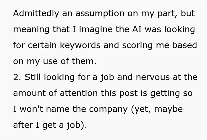 Text discussing AI scoring job interviews in real time by analyzing keyword usage and job search concerns. Text discussing AI scoring job interviews in real time by analyzing keyword usage and job search concerns.