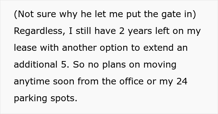 Text snippet about lease and parking spots related to greedy daycare manager’s chaos in parking lot incident. Text snippet about lease and parking spots related to greedy daycare manager’s chaos in parking lot incident.