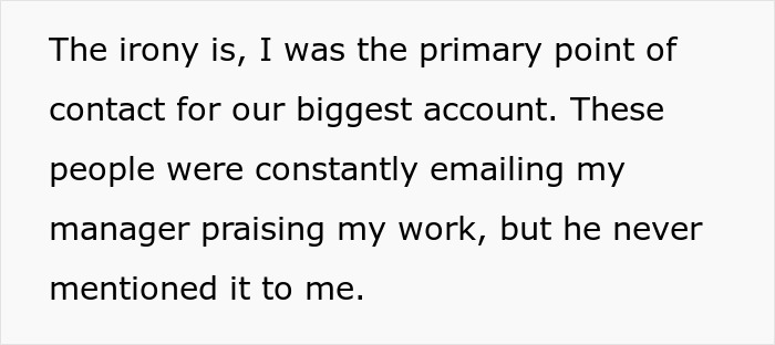 Text about an easily replaceable employee losing a big client despite positive feedback from the client. Text about an easily replaceable employee losing a big client despite positive feedback from the client.