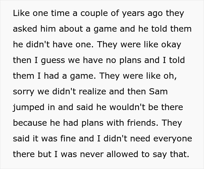 Text excerpt showing conflict between toxic parents favoring golden child son and younger son refusing to help with the house. Text excerpt showing conflict between toxic parents favoring golden child son and younger son refusing to help with the house.