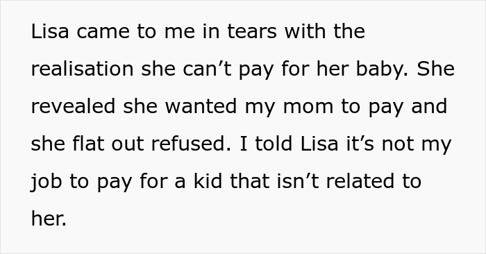 Text message about a woman realizing she can’t afford her miracle baby and asking her half-brother to adopt.