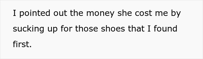 Text showing a comment about the cost of shoes related to a woman planning to sell grandma’s leather shoes. Text showing a comment about the cost of shoes related to a woman planning to sell grandma’s leather shoes.
