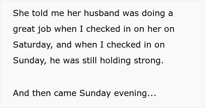 Text excerpt discussing a slacker hubby planning to skip caring for his wife after surgery, friend considers exposing him. Text excerpt discussing a slacker hubby planning to skip caring for his wife after surgery, friend considers exposing him.