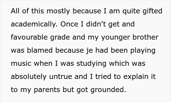 Text excerpt about a 23YO demanding an allowance from a rich golden child, claiming trauma and doing nothing.